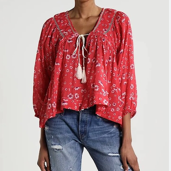 Free People Tops - Free People Never a Dull Moment Red Floral Bohemian Blouse
